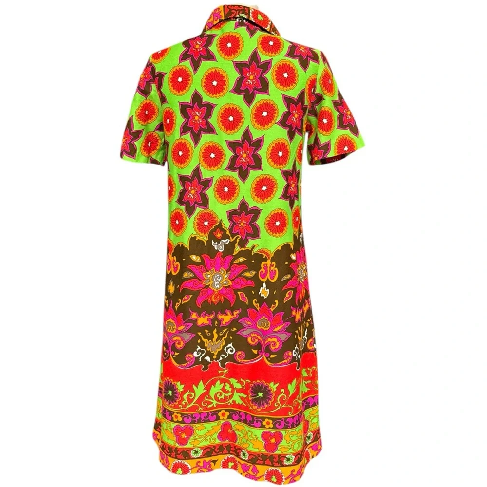 Vintage 1960s Mod Psychedelic Neon Green Floral Pattern Mod Shirt Dress S/M - Picture 4 of 14